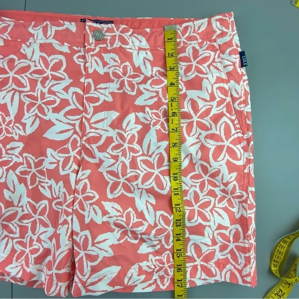 Cole coral white tropical flower print swim trunks men's size 36